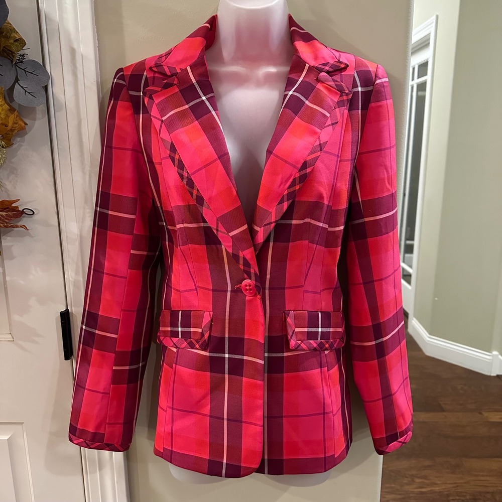 NWT Trina Turk Planet Blazer Sz 6 Plaid Career Business Party Statement Jacket - Picture 3 of 12
